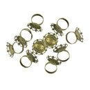 10Pcs Brass Blank Filigree Heart Flower Cabochon Base Ring DIY Findings