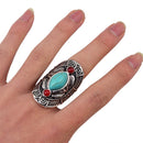 Vintage Bohemia Tibetan Ethnic Siver Turquoise Engraving Leaf Finger Ring