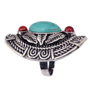 Vintage Bohemia Tibetan Ethnic Siver Turquoise Engraving Leaf Finger Ring