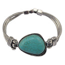 Vintage Green Geometric Natural Stone Tibetan Silver Chain Shaped Cuff Tribal Bracelet for Women Girl