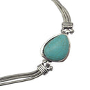 Vintage Green Geometric Natural Stone Tibetan Silver Chain Shaped Cuff Tribal Bracelet for Women Girl