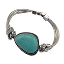 Vintage Green Geometric Natural Stone Tibetan Silver Chain Shaped Cuff Tribal Bracelet for Women Girl