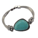 Vintage Green Geometric Natural Stone Tibetan Silver Chain Shaped Cuff Tribal Bracelet for Women Girl