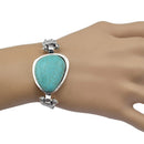 Vintage Green Geometric Natural Stone Tibetan Silver Chain Shaped Cuff Tribal Bracelet for Women Girl