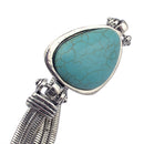 Vintage Green Geometric Natural Stone Tibetan Silver Chain Shaped Cuff Tribal Bracelet for Women Girl