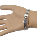 Vintage Green Geometric Natural Stone Tibetan Silver Chain Shaped Cuff Tribal Bracelet for Women Girl
