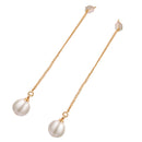 Elegant White Pearl Dangle Earrings with Rose Gold Leverback Stud for Women