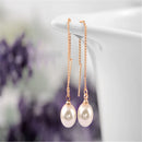 Elegant White Pearl Dangle Earrings with Rose Gold Leverback Stud for Women