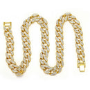 Mens Iced Out Hip Hop 18K Gold Plated Cuban Link Chain Necklcace Bracelet