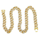 Mens Iced Out Hip Hop 18K Gold Plated Cuban Link Chain Necklcace Bracelet