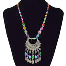 Boho Style Colorful Acrylic Beads Chain Alloy Leaves Tassel Pendant Necklace