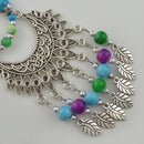Boho Style Colorful Acrylic Beads Chain Alloy Leaves Tassel Pendant Necklace
