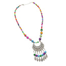Boho Style Colorful Acrylic Beads Chain Alloy Leaves Tassel Pendant Necklace