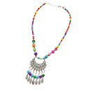 Boho Style Colorful Acrylic Beads Chain Alloy Leaves Tassel Pendant Necklace