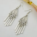 Vintage Style Silver Alloy Carved Flower Geometric Tassel Dangle Earrings