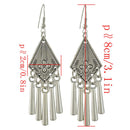 Vintage Style Silver Alloy Carved Flower Geometric Tassel Dangle Earrings