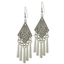 Vintage Style Silver Alloy Carved Flower Geometric Tassel Dangle Earrings