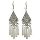 Vintage Style Silver Alloy Carved Flower Geometric Tassel Dangle Earrings