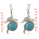 Cute Dolphin Shape Turquoise Drop Dangle Earrings Women Boho Jewelry Gift