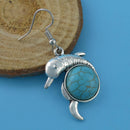 Cute Dolphin Shape Turquoise Drop Dangle Earrings Women Boho Jewelry Gift