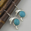 Cute Dolphin Shape Turquoise Drop Dangle Earrings Women Boho Jewelry Gift