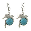 Cute Dolphin Shape Turquoise Drop Dangle Earrings Women Boho Jewelry Gift