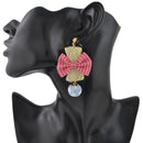 Fashion Earrings Large Pink Plaid Fabric Bow Earrings Plush Ball Drop Dangle