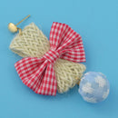 Fashion Earrings Large Pink Plaid Fabric Bow Earrings Plush Ball Drop Dangle