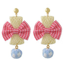 Fashion Earrings Large Pink Plaid Fabric Bow Earrings Plush Ball Drop Dangle