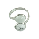Fashion Adjustable Silver Brass Ring Mounted 2 White Turquoise Cabochon Ring
