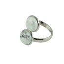 Fashion Adjustable Silver Brass Ring Mounted 2 White Turquoise Cabochon Ring