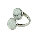 Fashion Adjustable Silver Brass Ring Mounted 2 White Turquoise Cabochon Ring