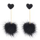 Black Cute Ball Love Heart Dangle Chain Long Earrings Elegant Lady Jewelry Fashion