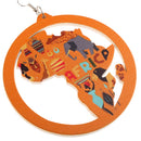 Orange Africa Map Natural Wood Earrings Round Tribal Wooden Danglers Jewelry