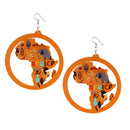 Orange Africa Map Natural Wood Earrings Round Tribal Wooden Danglers Jewelry
