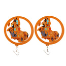 Orange Africa Map Natural Wood Earrings Round Tribal Wooden Danglers Jewelry