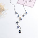 Women Fashion Vintage Square Crystal Rhinestone Pendant Long Sweater Chain Necklace Jewelry