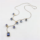 Women Fashion Vintage Square Crystal Rhinestone Pendant Long Sweater Chain Necklace Jewelry