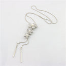 Girls Lady Fashion Style Charm Crystal Flower Pendant Sweater Chain Necklace Silver