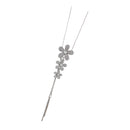 Girls Lady Fashion Style Charm Crystal Flower Pendant Sweater Chain Necklace Silver