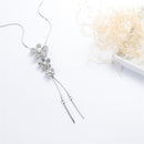 Girls Lady Fashion Style Charm Crystal Flower Pendant Sweater Chain Necklace Silver
