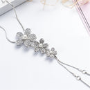 Girls Lady Fashion Style Charm Crystal Flower Pendant Sweater Chain Necklace Silver