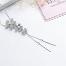 Girls Lady Fashion Style Charm Crystal Flower Pendant Sweater Chain Necklace Silver