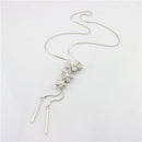 Girls Lady Fashion Style Charm Crystal Flower Pendant Sweater Chain Necklace Silver