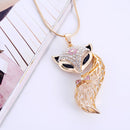 Fashion Crystal Rhinestone Fox Pendant Necklace Long Sweater Chain Jewelry