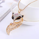 Fashion Crystal Rhinestone Fox Pendant Necklace Long Sweater Chain Jewelry