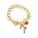 Gold Tone Chain Christmas Bracelet Xmas Gift Bangle Holiday Toggle Clasp Jewelry Perfect Gift for Girls Women