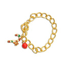 Gold Tone Chain Christmas Bracelet Xmas Gift Bangle Holiday Toggle Clasp Jewelry Perfect Gift for Girls Women