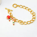 Gold Tone Chain Christmas Bracelet Xmas Gift Bangle Holiday Toggle Clasp Jewelry Perfect Gift for Girls Women