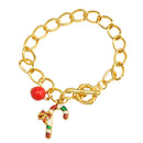 Gold Tone Chain Christmas Bracelet Xmas Gift Bangle Holiday Toggle Clasp Jewelry Perfect Gift for Girls Women